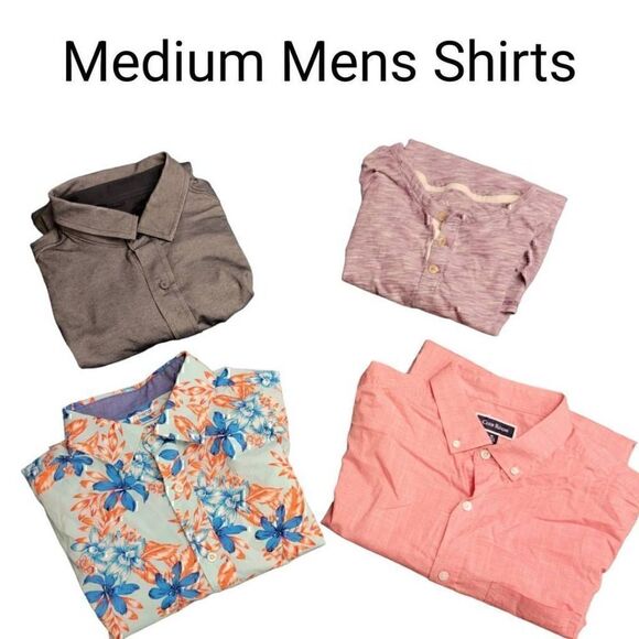 Mens Medium Button Down  Short Sleeve  Crew Neck Collared Hawaiian Shirts - Picture 1 of 16